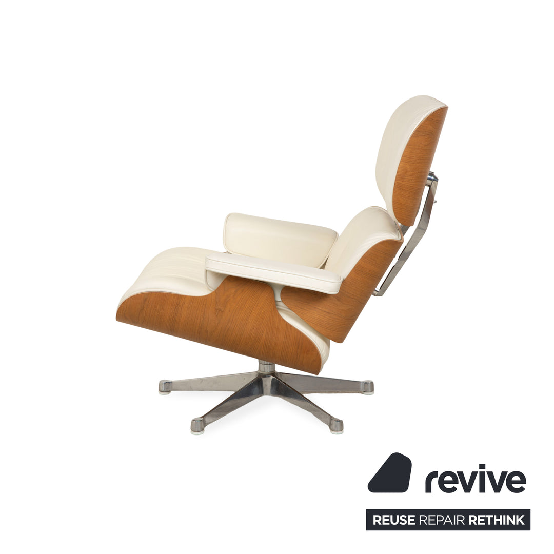 Vitra Eames Lounge Chair Leder Holz Sessel Creme Weiß Braun inkl. Ottomane