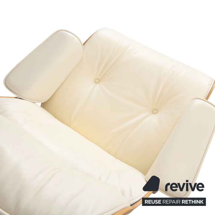 Vitra Eames Lounge Chair Leder Holz Sessel Creme Weiß Braun inkl. Ottomane