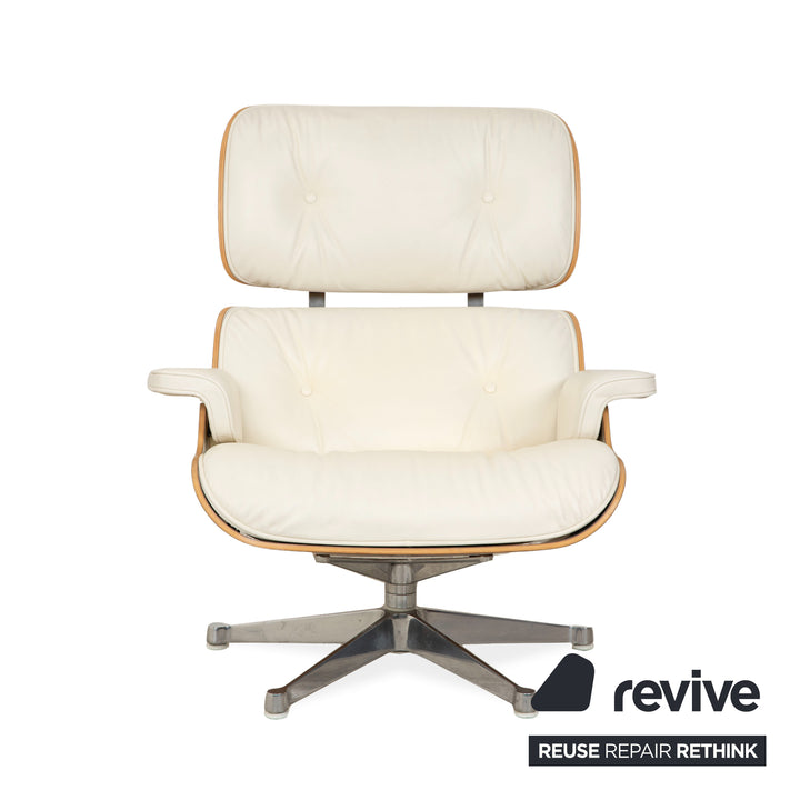 Vitra Eames Lounge Chair Leder Holz Sessel Creme Weiß Braun inkl. Ottomane