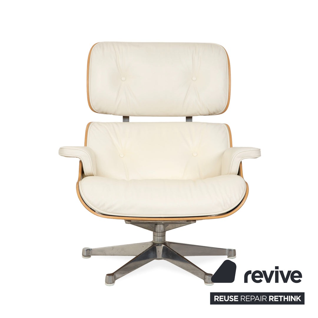 Vitra Eames Lounge Chair Leder Holz Sessel Creme Weiß Braun inkl. Ottomane
