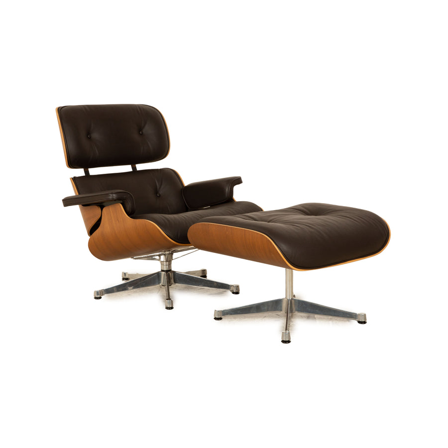 Vitra Eames Lounge Chair Leather Armchair Brown incl. Stool Ottoman