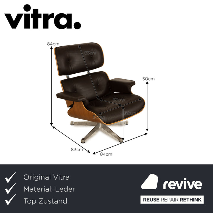 Vitra Eames Lounge Chair Leather Armchair Brown incl. Stool Ottoman