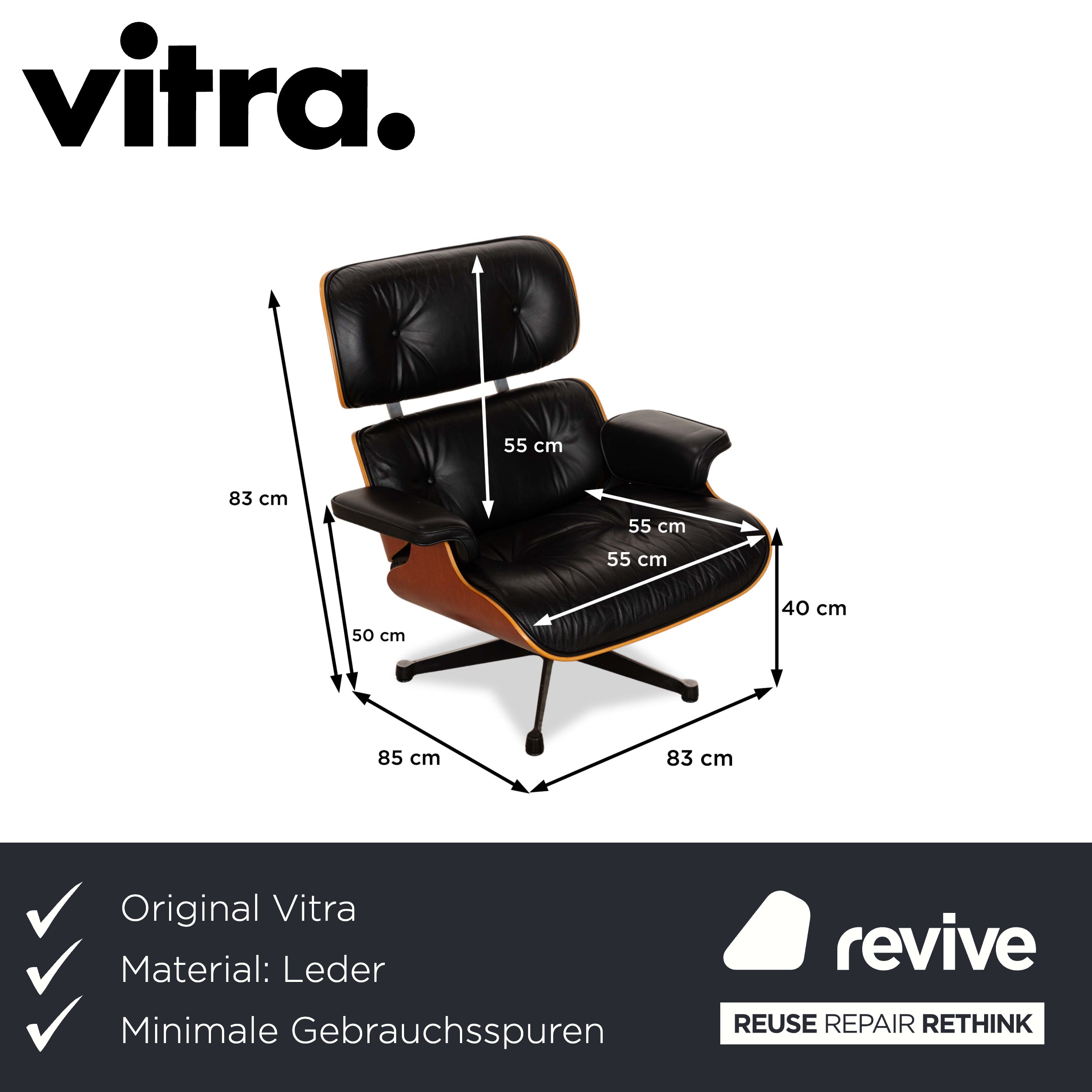 Fauteuil Lounge en Cuir Eames Vitra Bois Noir Marron