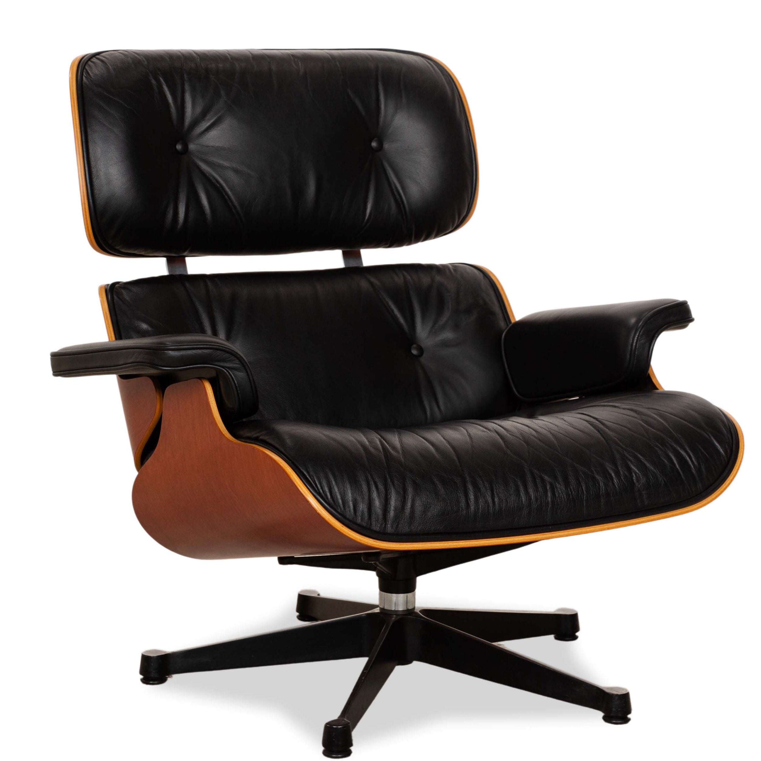 Fauteuil Lounge en Cuir Eames Vitra Bois Noir Marron