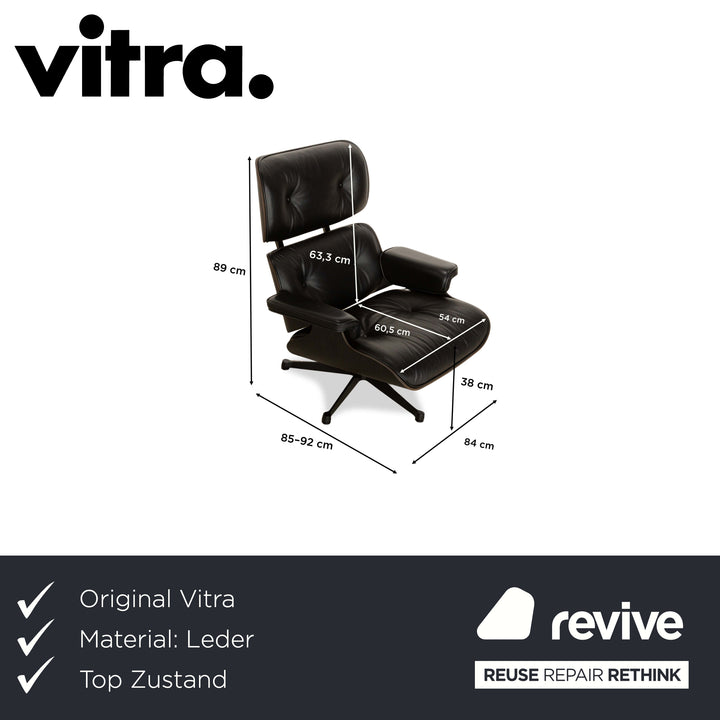 Vitra Eames Lounge Chair Leather Armchair incl. Ottoman Black manual function