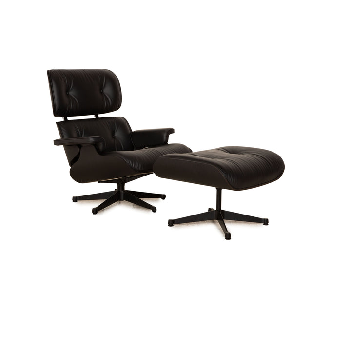 Vitra Eames Lounge Chair Leather Armchair Black including Ottoman