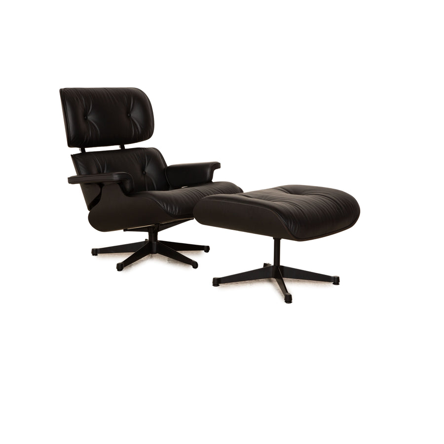 Vitra Eames Lounge Chair Leather Armchair Black including Ottoman
