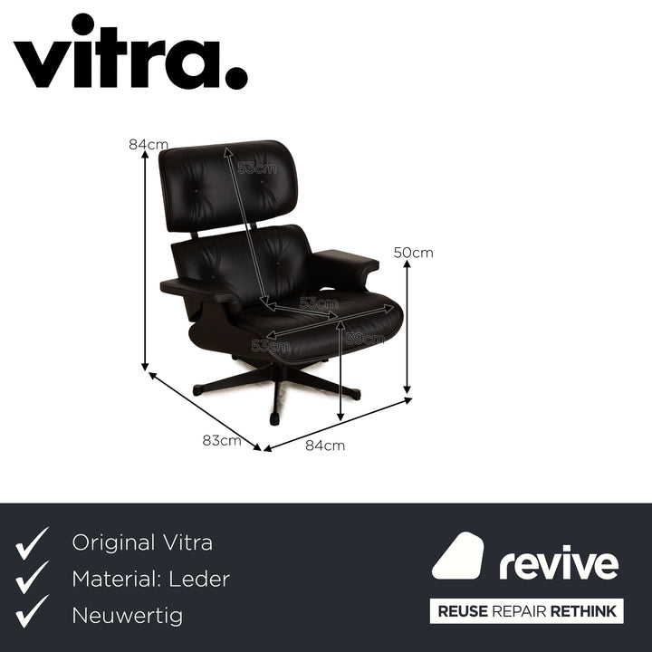 Vitra Eames Lounge Chair Leather Armchair Black including Ottoman