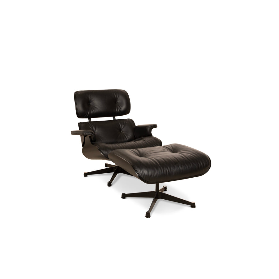 Vitra Eames Lounge Chair Leather Armchair Black including Ottoman