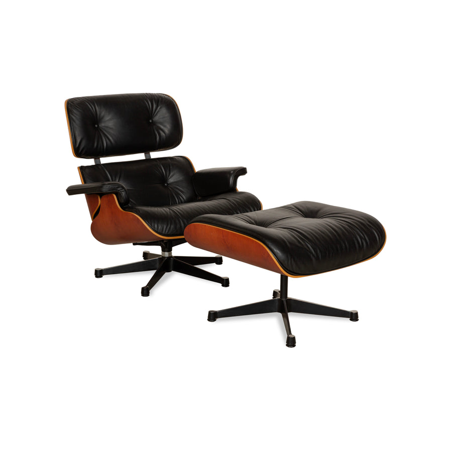 Vitra Eames Lounge Chair Leather Armchair Black including Ottoman