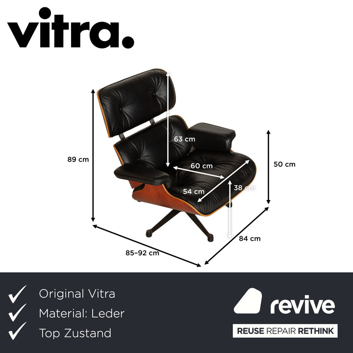 Vitra Eames Lounge Chair Leather Armchair Black including Ottoman