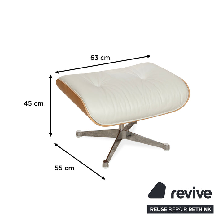 Fauteuil Lounge Vitra Eames en cuir et bois blanc avec repose-pieds