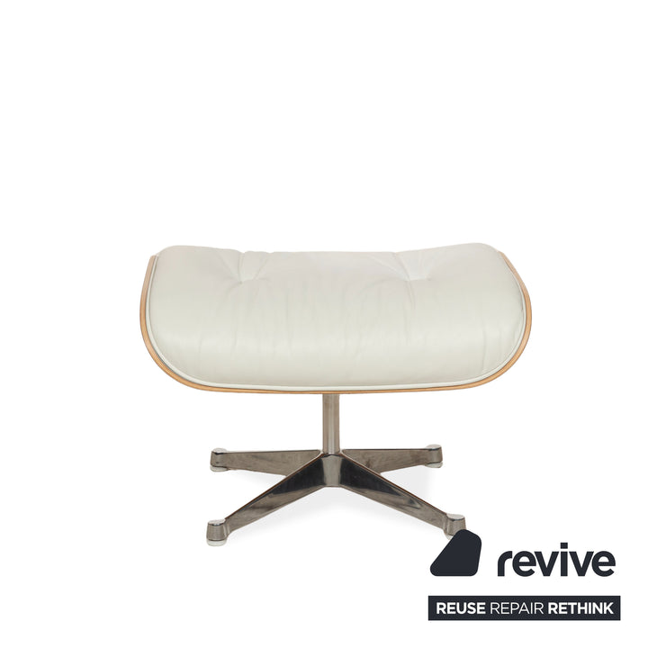 Fauteuil Lounge Vitra Eames en cuir et bois blanc avec repose-pieds