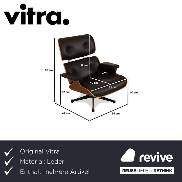 Vitra Eames Lounge Set 2x Chair incl. Ottoman Leather Armchair Dark Brown manual function