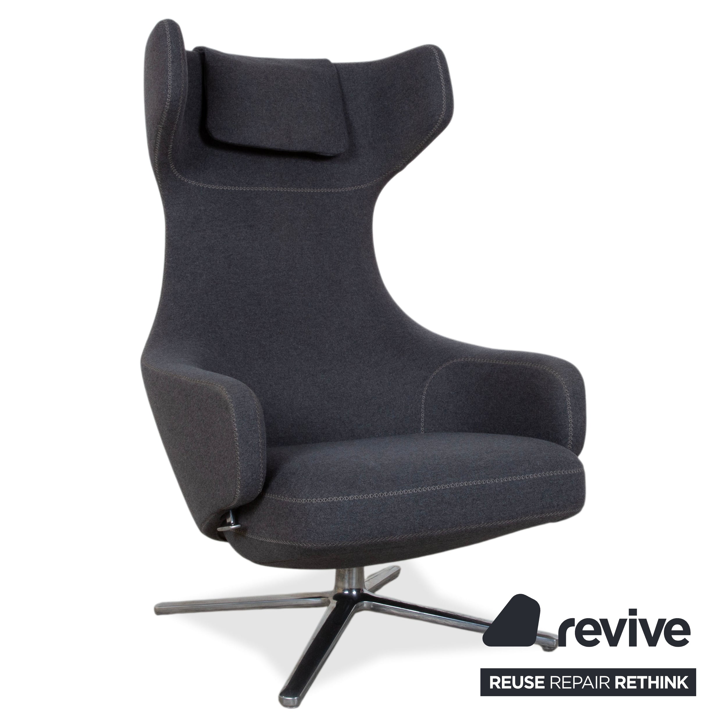 Fauteuil Vitra Grand Repos tissu gris fonction manuelle avec pouf