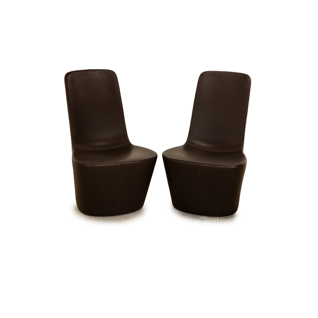 Vitra Monopod Ensemble de fauteuils en cuir Marron Marron foncé