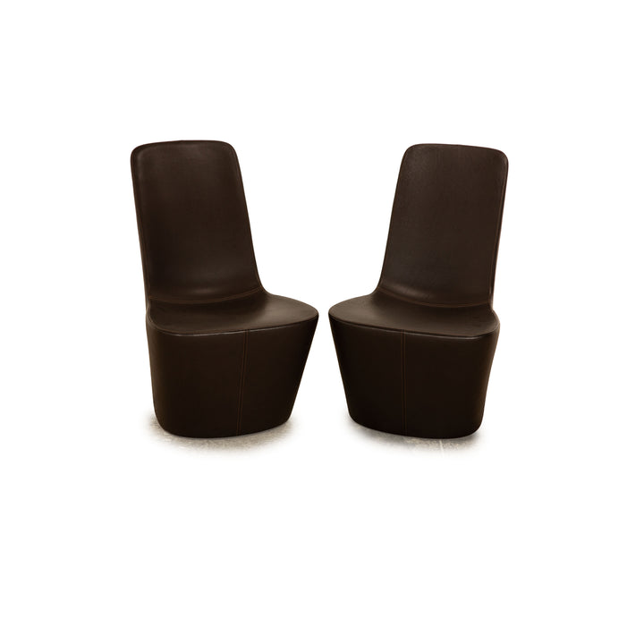 Vitra Monopod Leather Armchair Set Brown Dark Brown