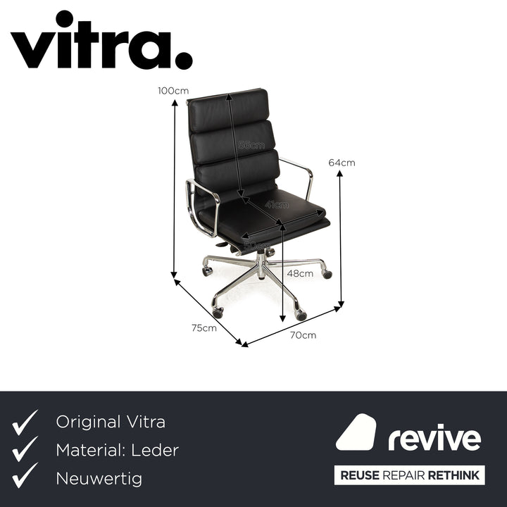 Vitra Soft Pad EA219 Leather Armchair Black manual function Height adjustable