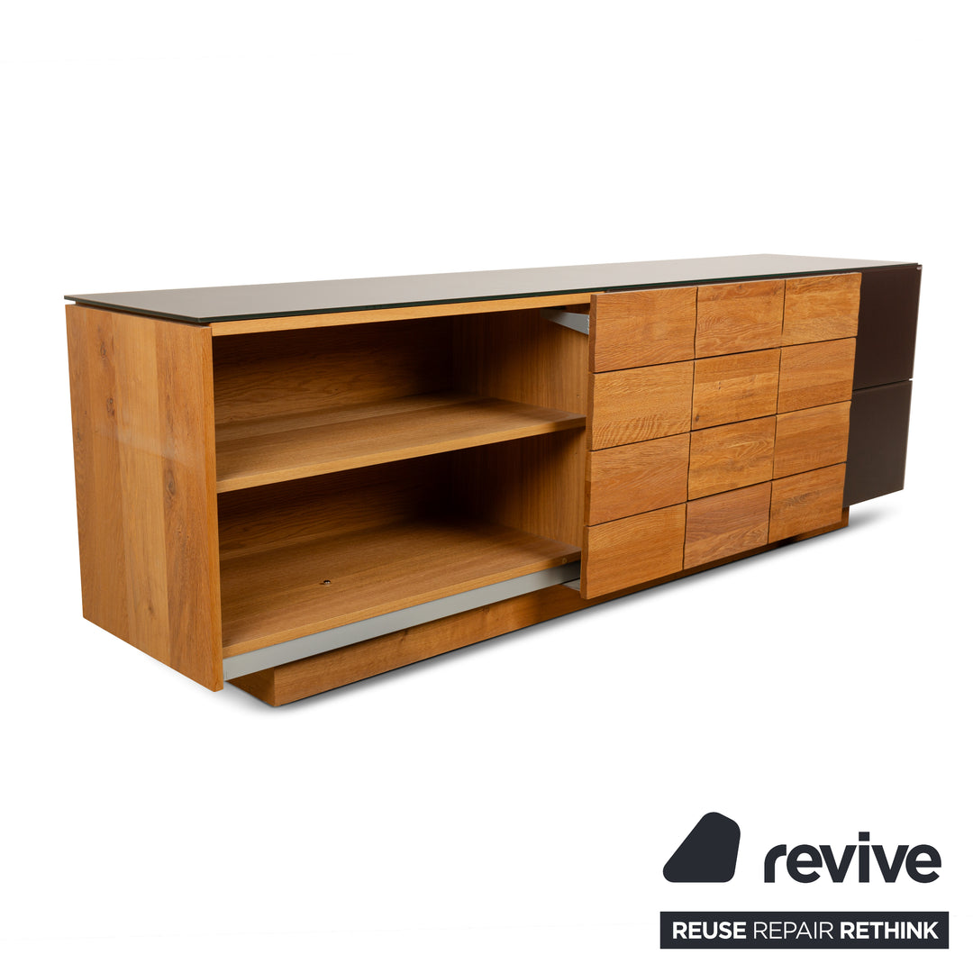 Buffet Voglauer V-Montana en bois avec tiroir en verre marron