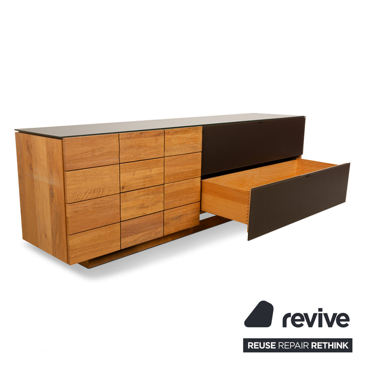 Buffet Voglauer V-Montana en bois avec tiroir en verre marron