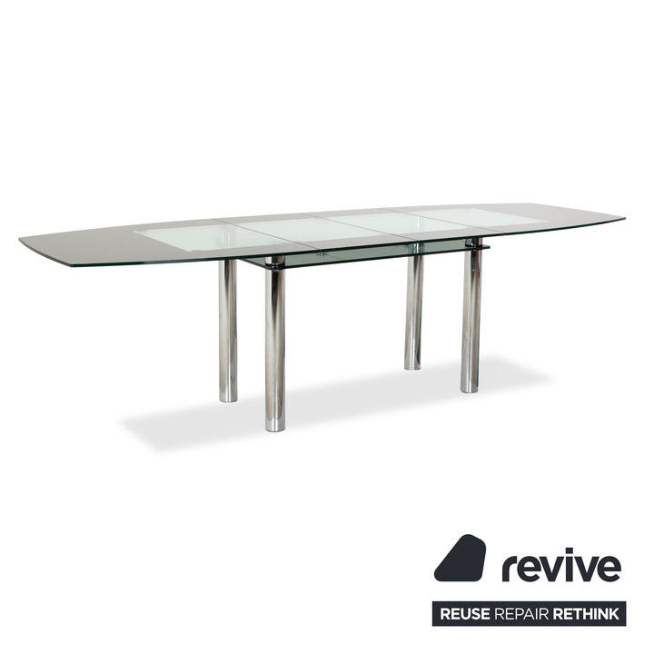Völker Design Table à manger Pescara en verre gris extensible pour salle à manger 181-272 x 95 x 76 cm