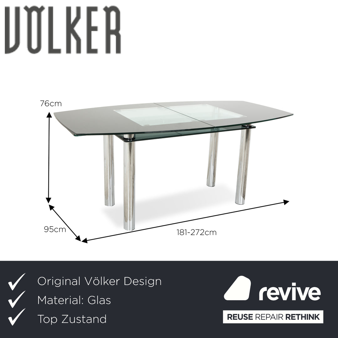 Völker Design Table à manger Pescara en verre gris extensible pour salle à manger 181-272 x 95 x 76 cm
