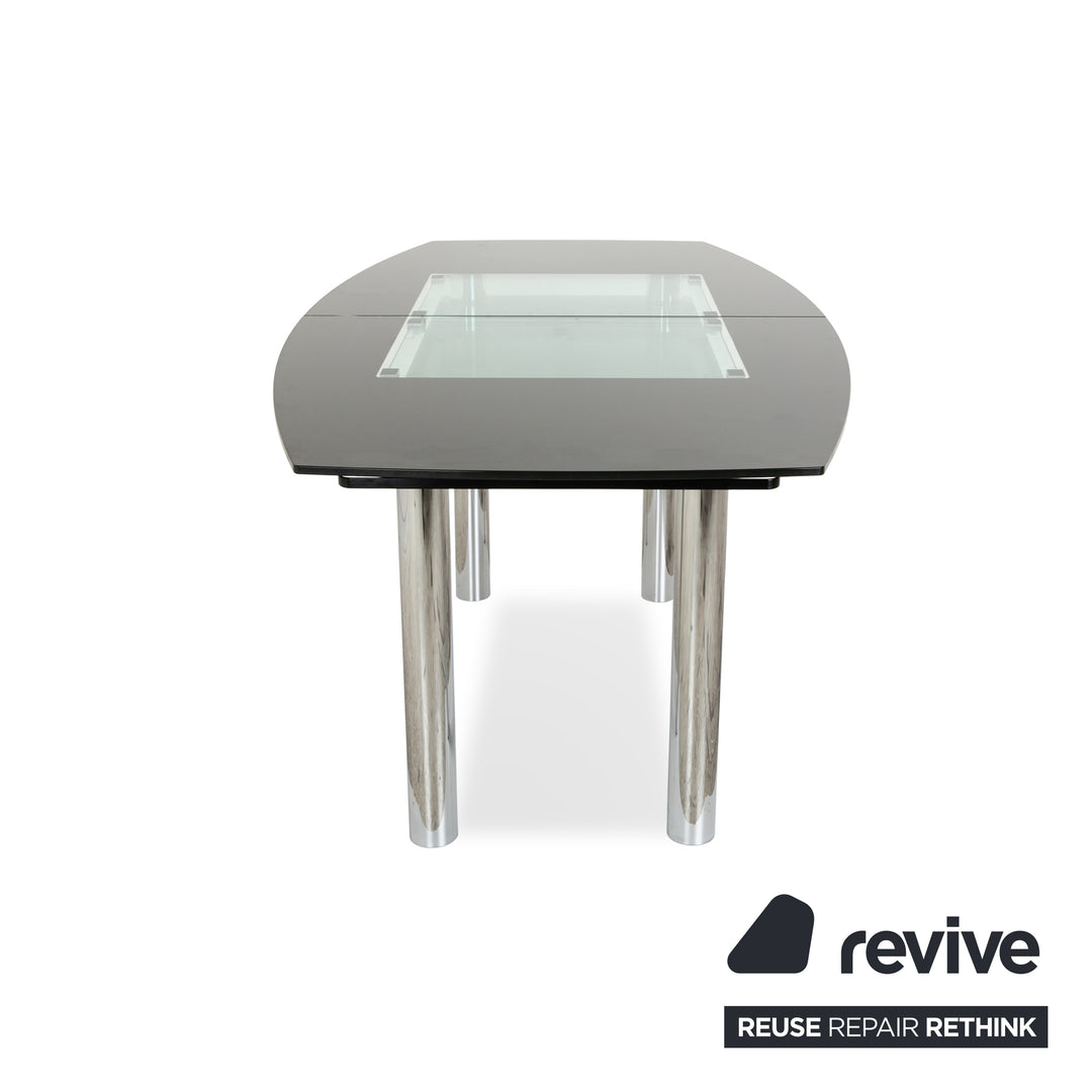 Völker Design Table à manger Pescara en verre gris extensible pour salle à manger 181-272 x 95 x 76 cm