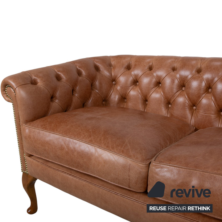 Von Wilmowsky Chesterfield Leder Dreisitzer Braun Sofa Couch Vintage