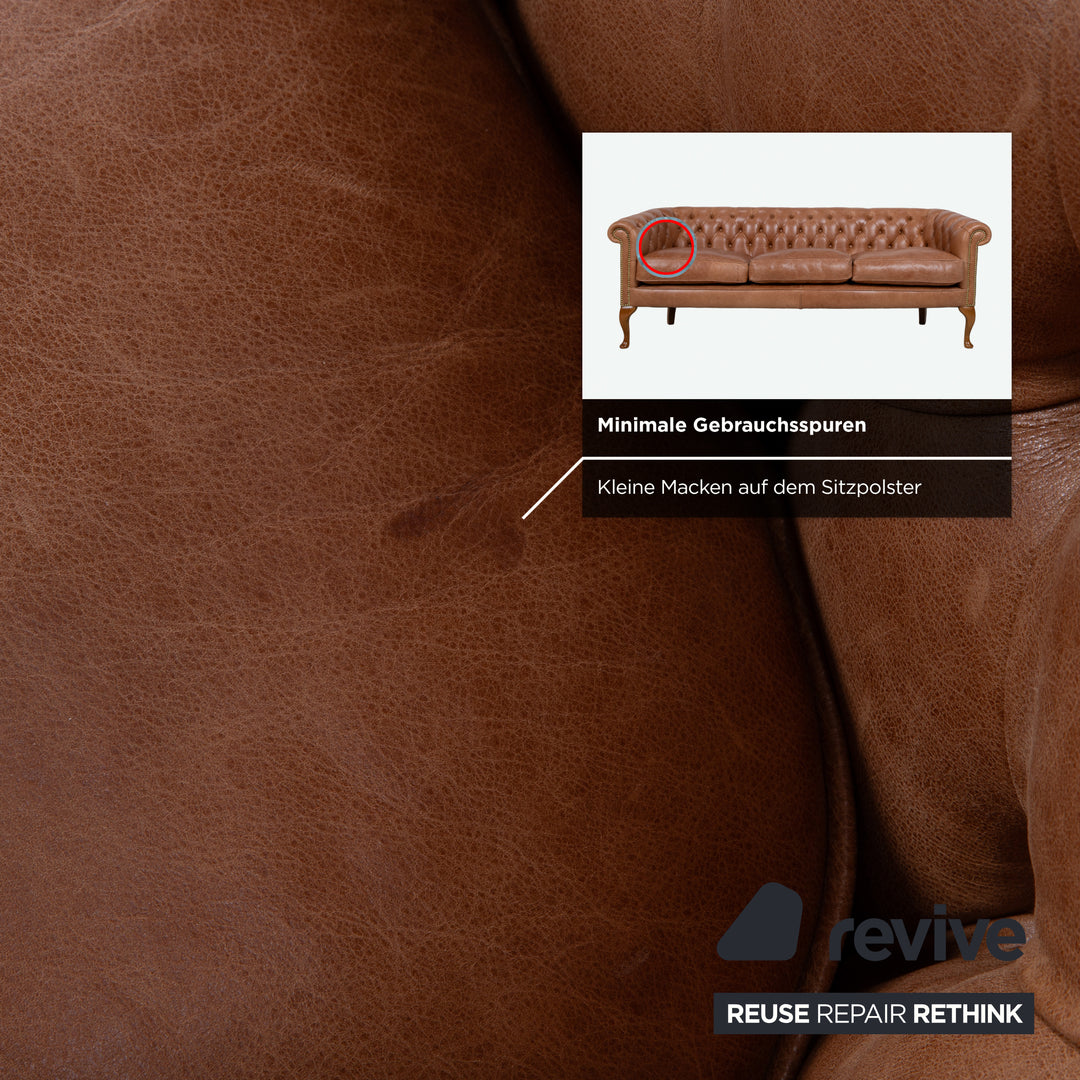 Von Wilmowsky Chesterfield læder 3-personers brun sofa vintage