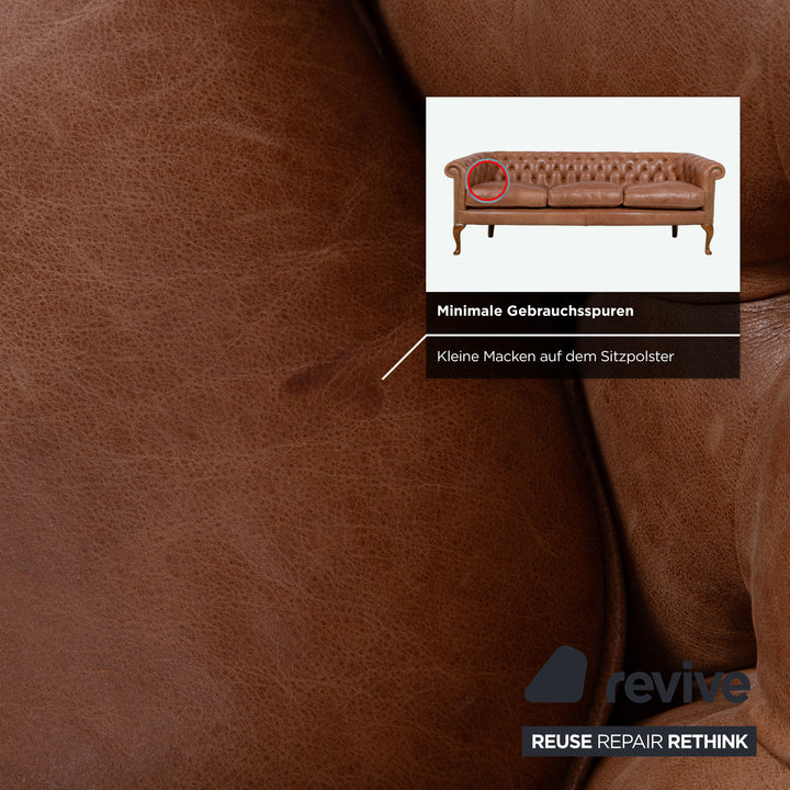 Von Wilmowsky Chesterfield læder 3-personers brun sofa vintage