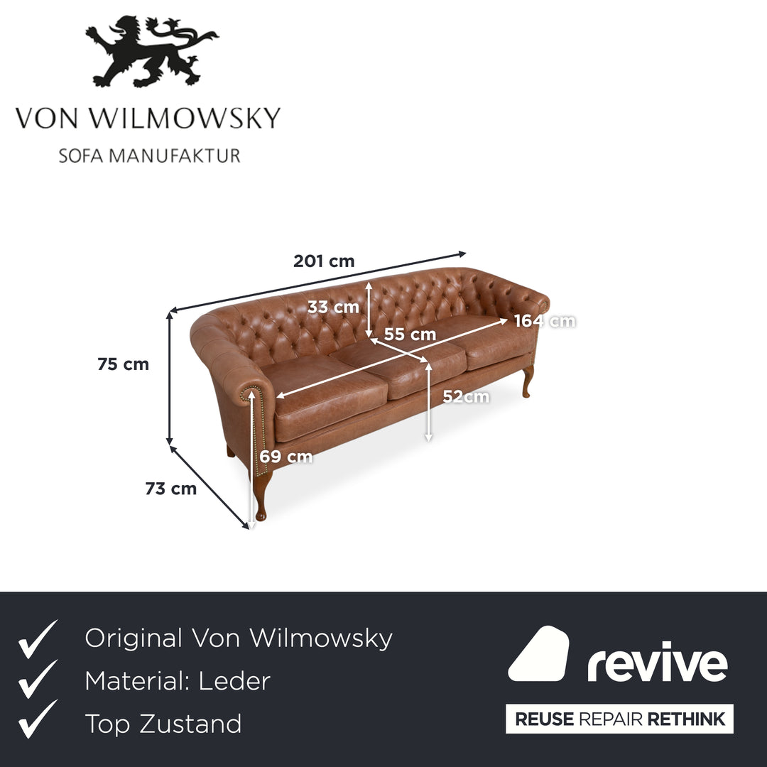 Von Wilmowsky Chesterfield læder 3-personers brun sofa vintage