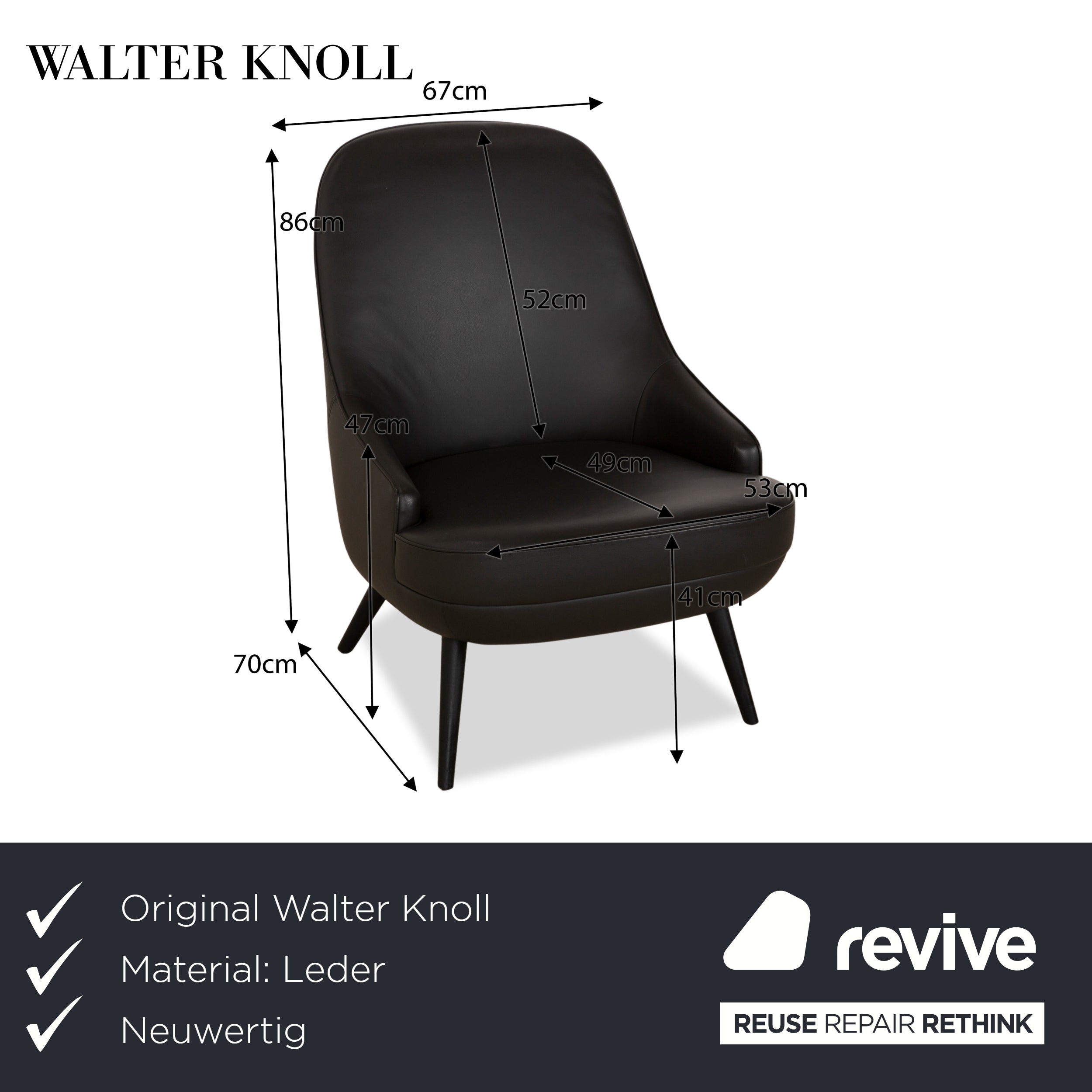 Walter Knoll 375 Leder Sessel Anthrazit