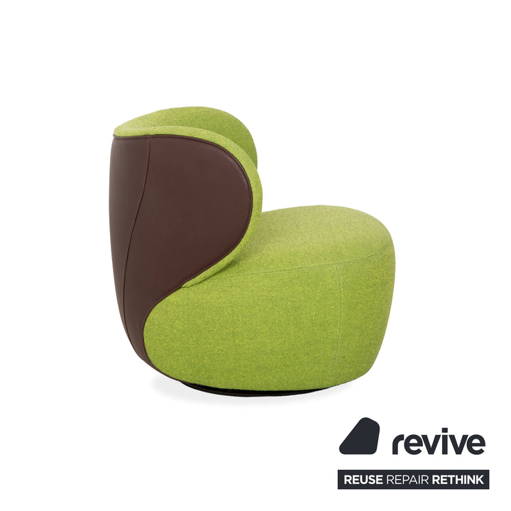 Fauteuil pivotant Walter Knoll Bao en tissu et cuir vert et marron