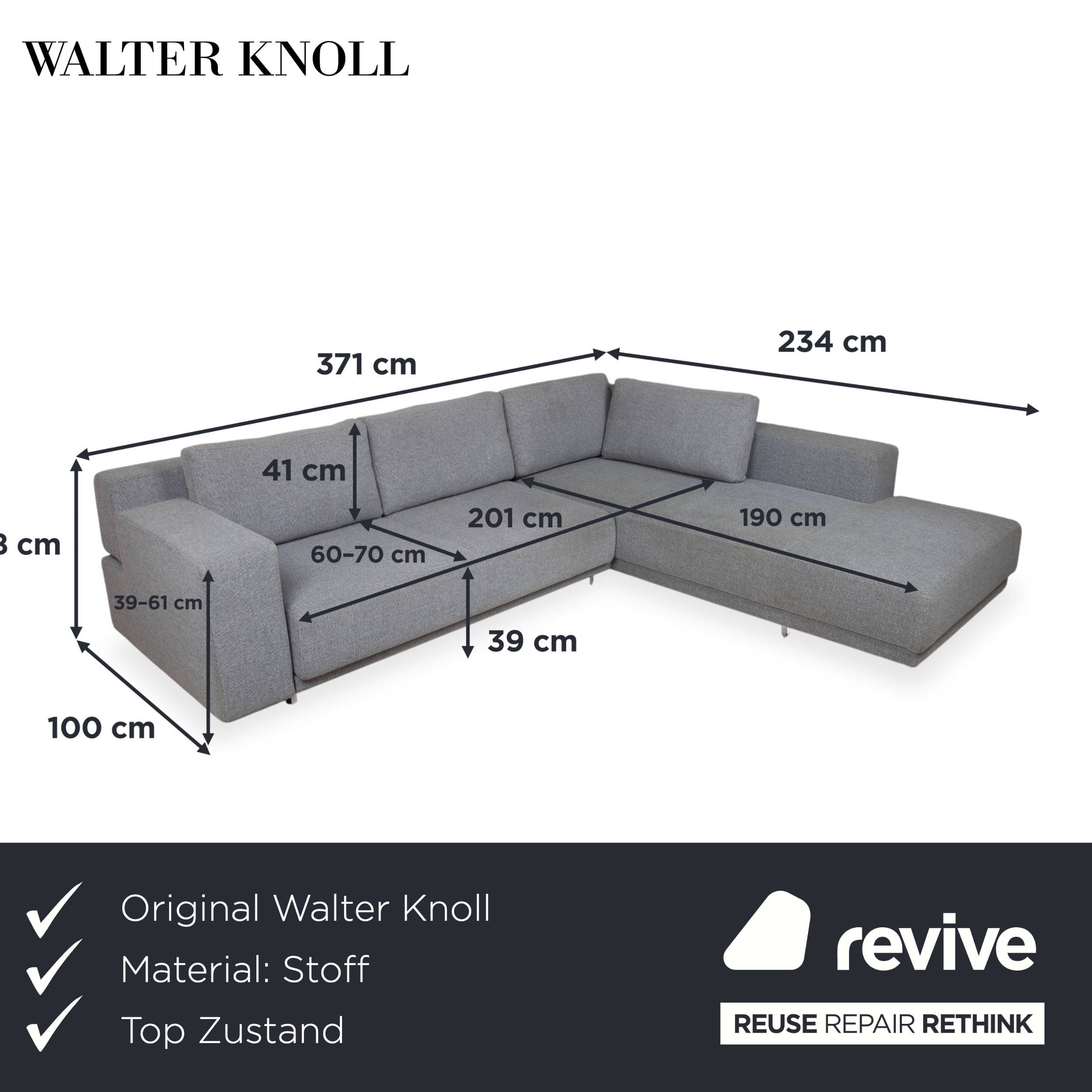 Walter Knoll Big Blue Stoff Ecksofa Grau manuelle Funktion Sofa Couch