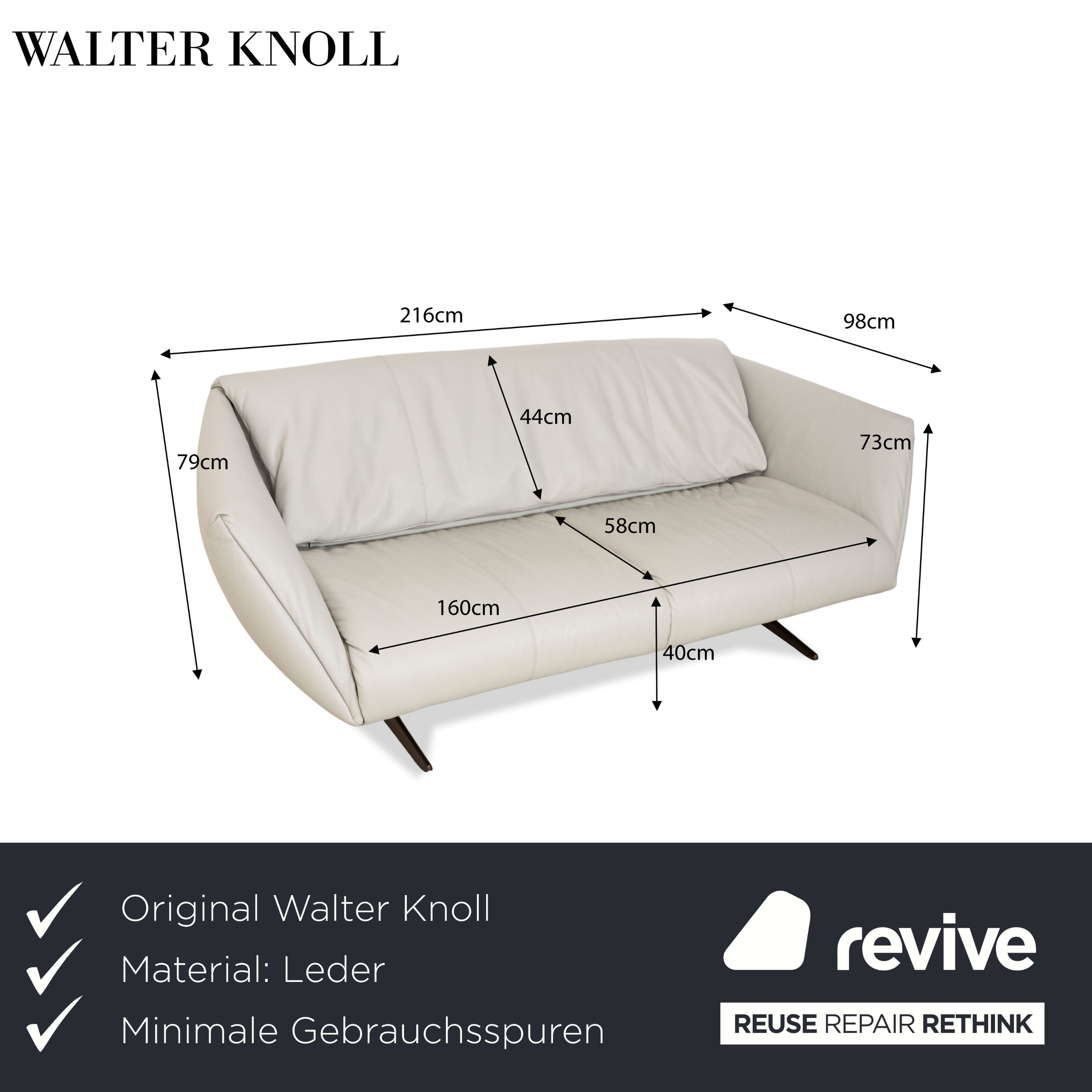 Walter Knoll Bundle Leder Dreisitzer Hellgrau Sofa Couch