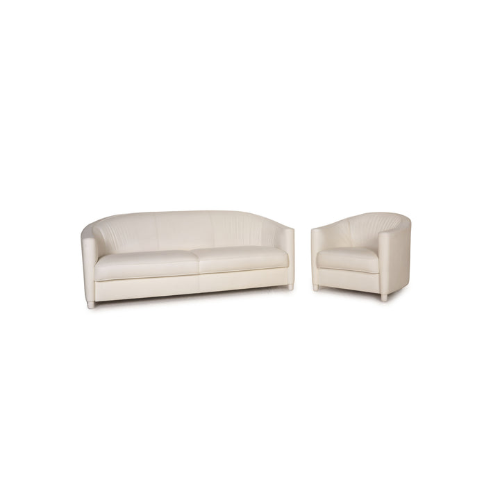 Walter Knoll Club Grande Leder Sofa Garnitur Weiß Dreisitzer Sessel
