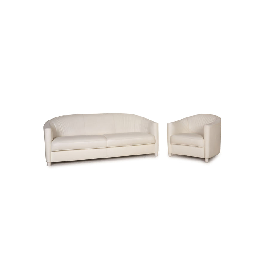 Walter Knoll Club Grande Leder Sofa Garnitur Weiß Dreisitzer Sessel