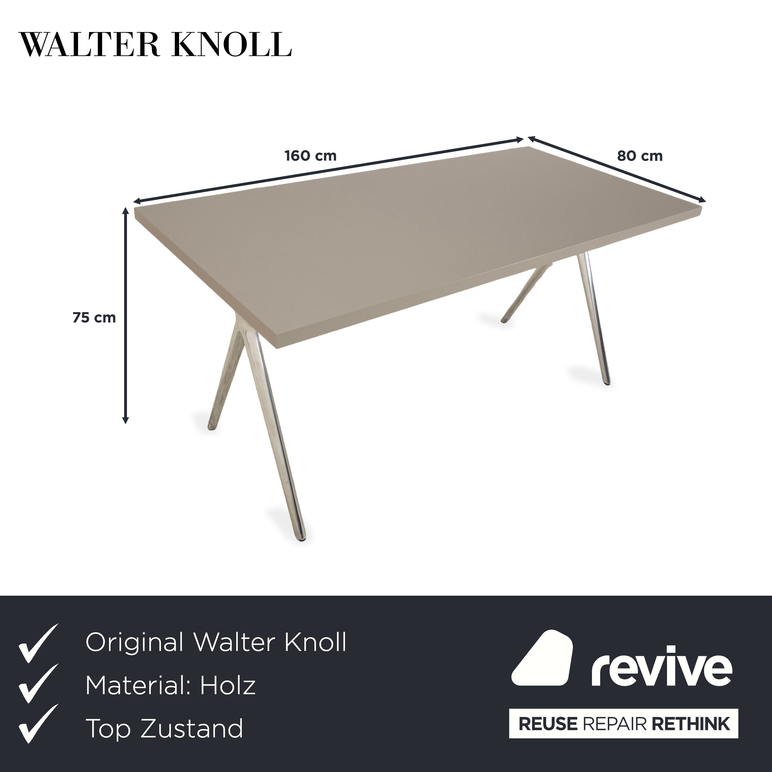 Walter Knoll Conference-X Holz Schreibtisch Konferenztisch Grau 160 x 80 cm Homeoffice Büro