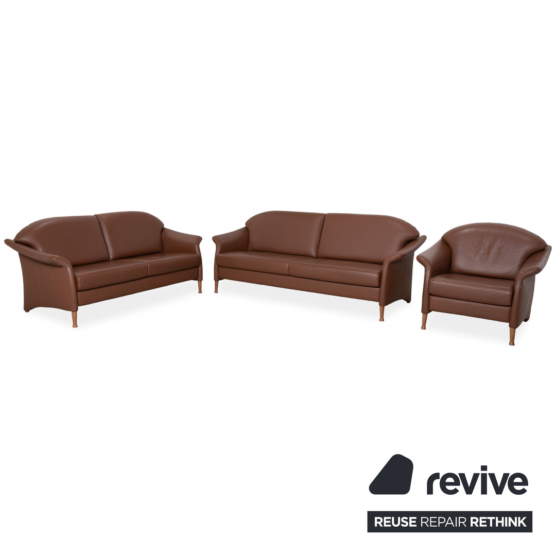 Canapé trois places en cuir Walter Knoll, marron