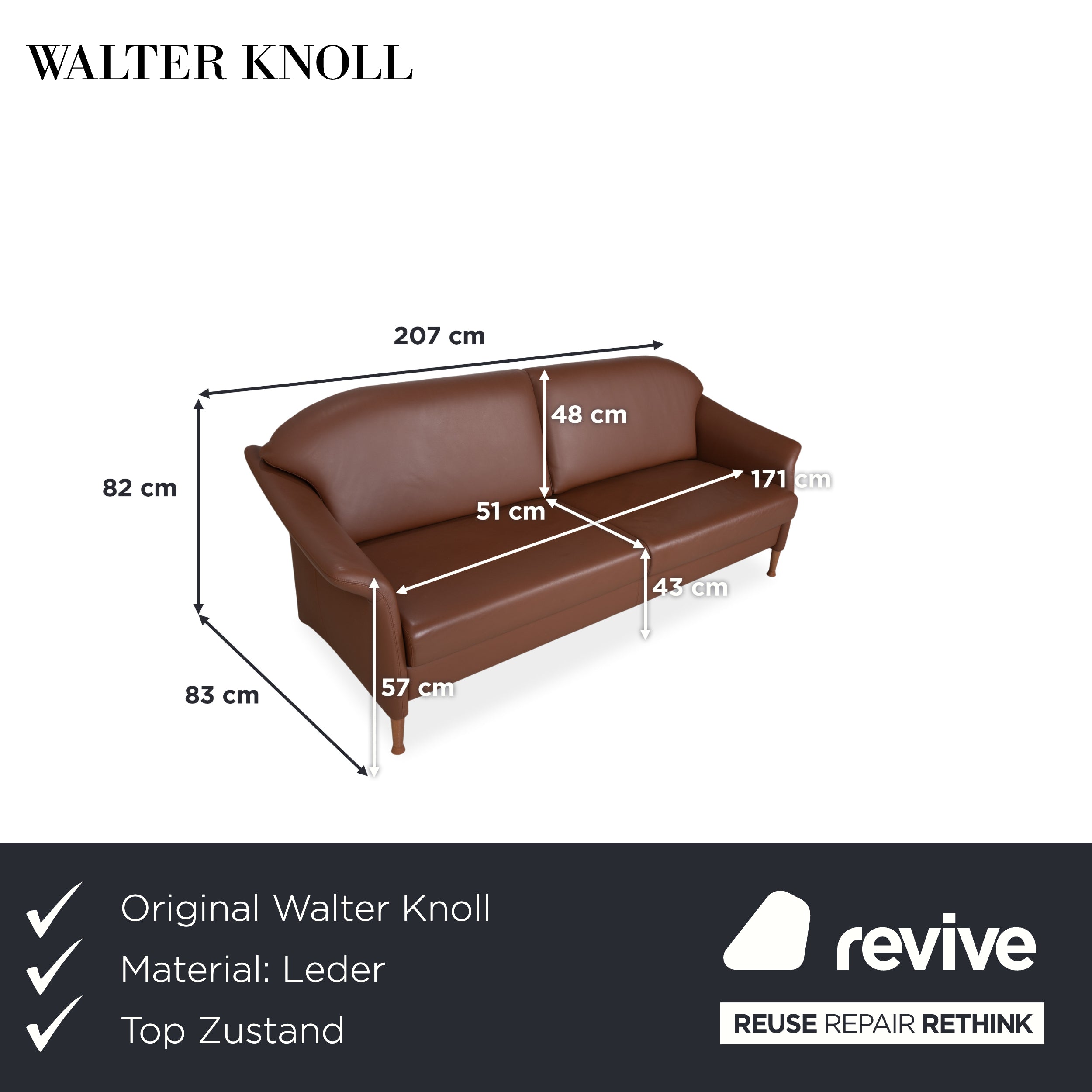 Walter Knoll Three-Seater Leather Sofa Brown