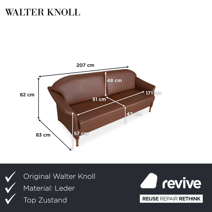 Canapé trois places en cuir Walter Knoll, marron