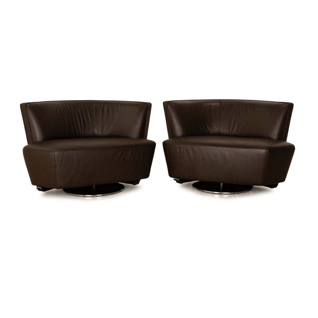 Walter Knoll Drift leather armchair set brown manual function