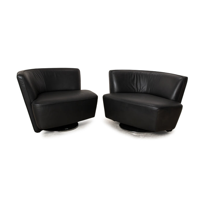 Walter Knoll Drift leather armchair set black manual swivel function 2x armchairs