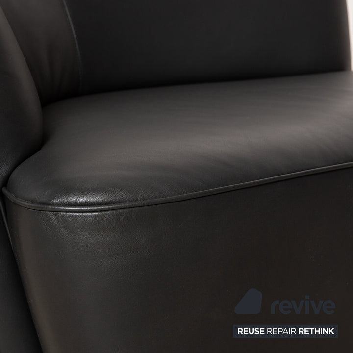 Walter Knoll Drift lederen fauteuil zwart handmatige draaifunctie