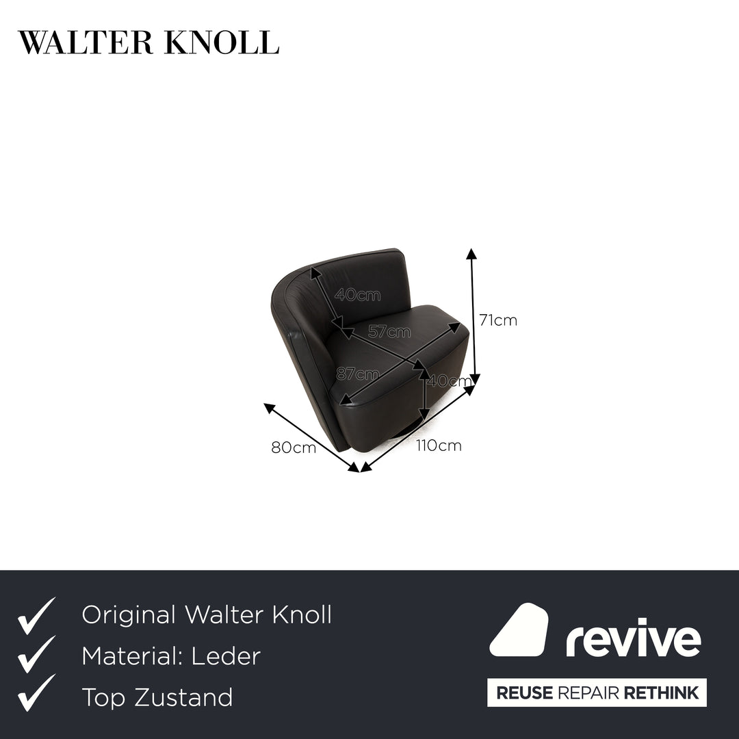 Walter Knoll Drift lederen fauteuil zwart handmatige draaifunctie