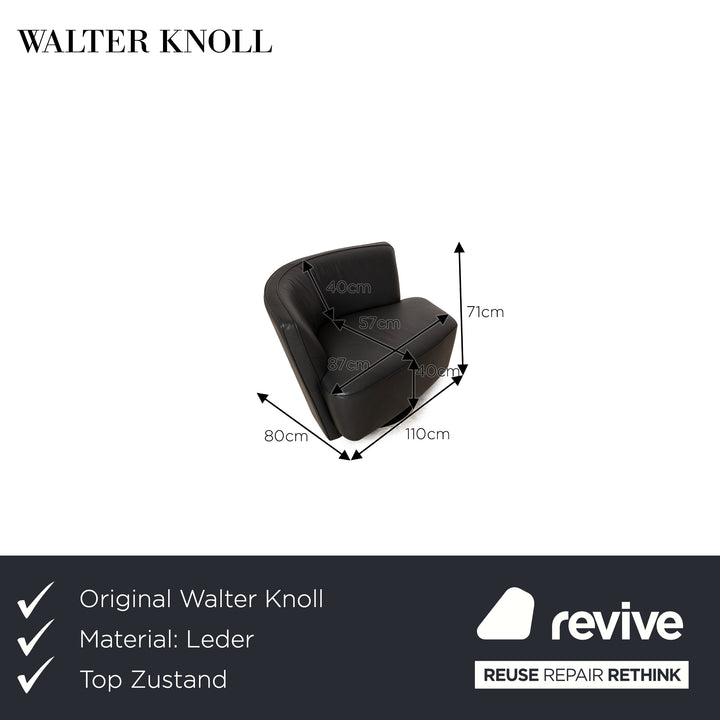 Walter Knoll Drift lederen fauteuil zwart handmatige draaifunctie