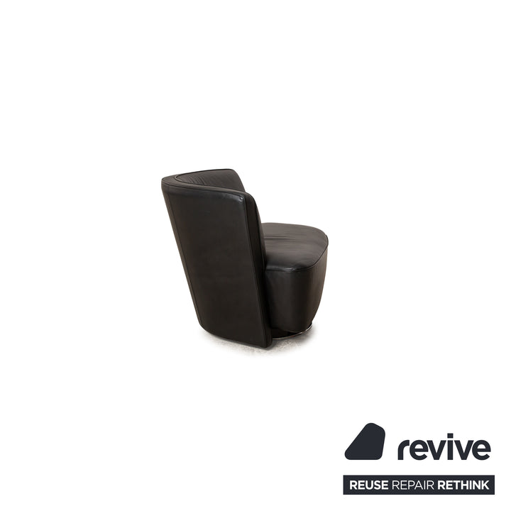 Walter Knoll Drift lederen fauteuil zwart handmatige draaifunctie