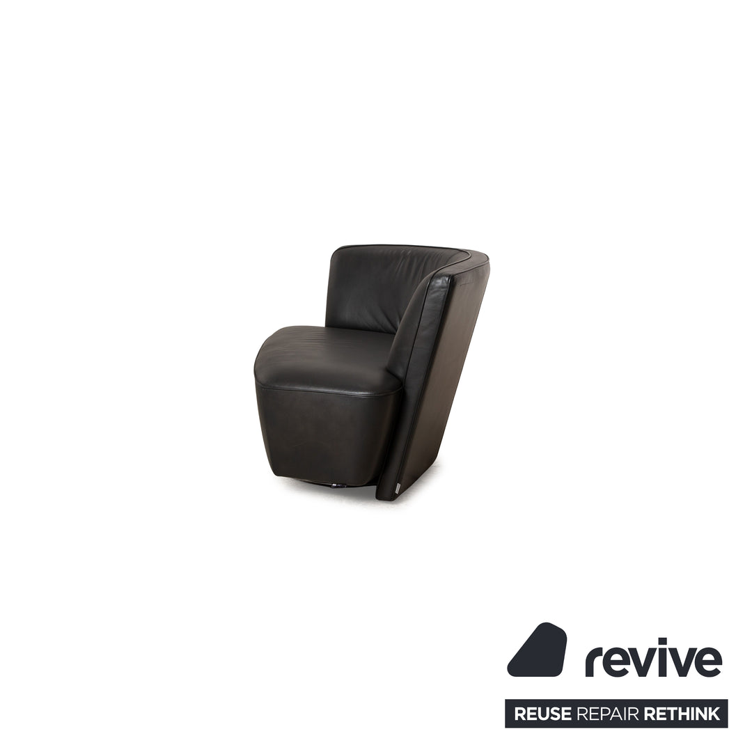 Walter Knoll Drift lederen fauteuil zwart handmatige draaifunctie