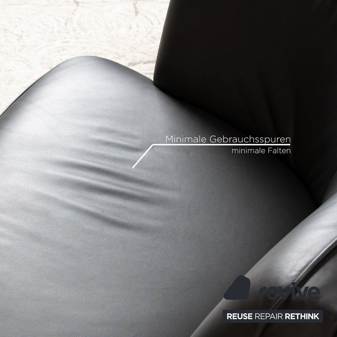 Walter Knoll Drift lederen fauteuil zwart handmatige draaifunctie