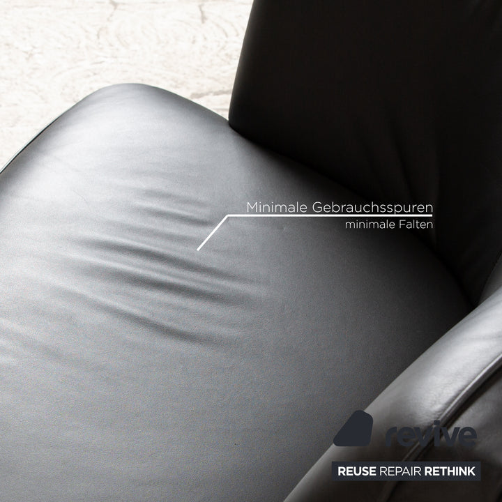 Walter Knoll Drift lederen fauteuil zwart handmatige draaifunctie